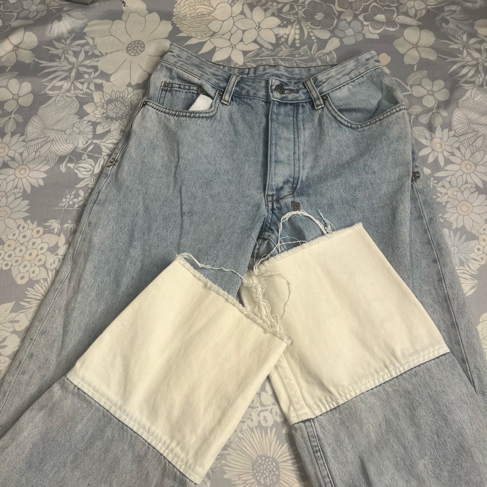 Ksubi Patchwork Straight Leg Jeans Light Wash Y2K Distressed Denim Size 25